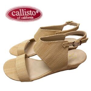 CALLISTO of CALIFORNIA Bronzer Rafia  Slingback Wedge Sandals NEW 10